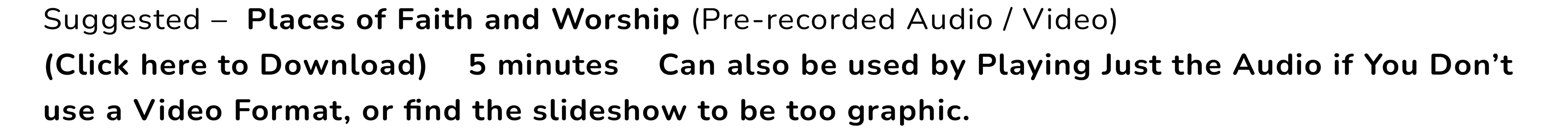 Suggested - Places of Faith and Worship